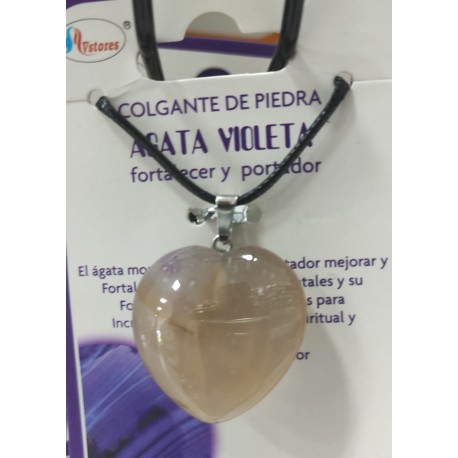 Colgante de piedra Agata violeta con forma de corazón tamaño mediano