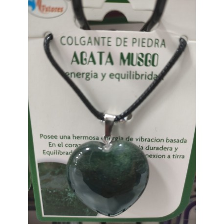 Colgante de piedra Agata musgo con forma de corazón tamaño mediano