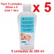 5 x Gel Higienizante Hidroalcoholico Limpiamanos con Aloe Vera 200ml - Total 1 litro.