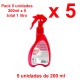 5 x Spray Higienizante Hidroalcoholico Limpiamanos con Aloe Vera 200ml Botella Spray - total 1 litro