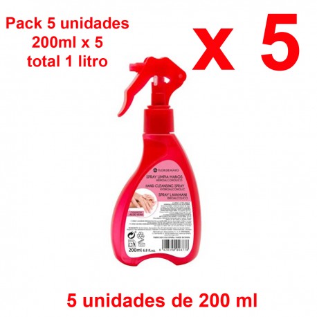 5 x Spray Higienizante Hidroalcoholico Limpiamanos con Aloe Vera 200ml Botella Spray - total 1 litro